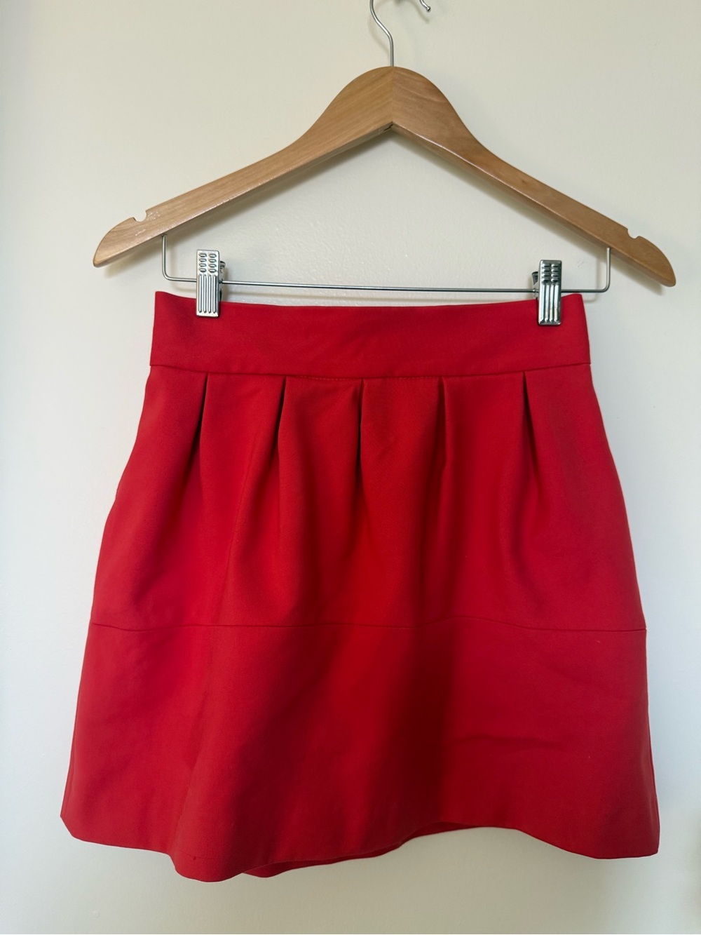 Zara Basic Red Pleated A-Line Mini Skirt Small Lined Cotton Blend